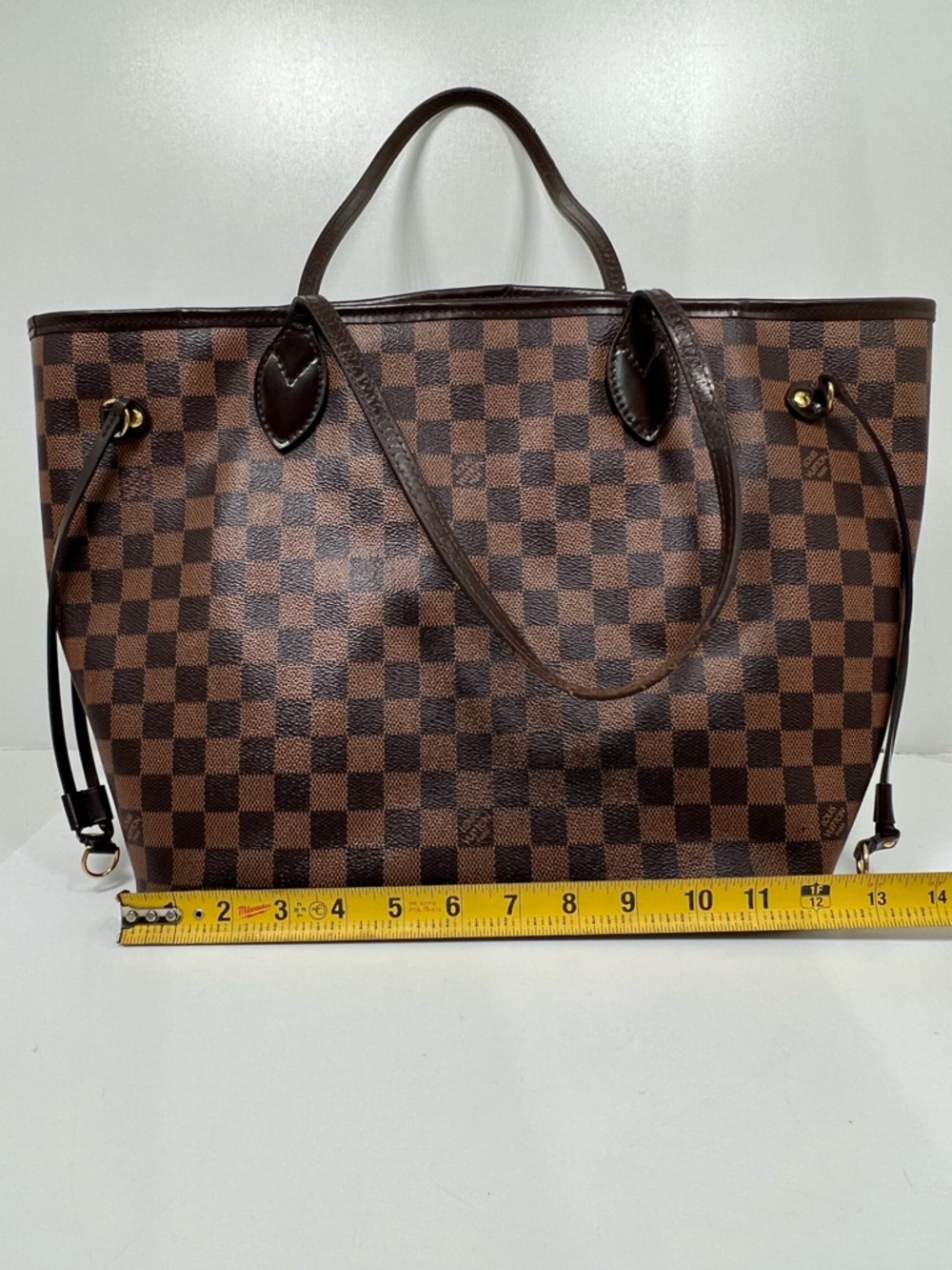 Louis Vuitton Neverfull MM Damier Ebene Tote w/ Pouch Red Interior + Pouch - Picture 13 of 15